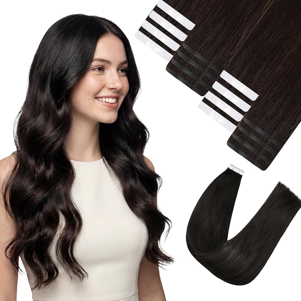 SISIYUYU Invisible Tape-In Hair Extensions Human Hair, 12 Inch, 40g 20pcs, #1B Natural Black, Seamless Skin Weft for Fine Thin Hair