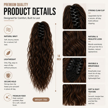 SISIYUYU Human Hair Ponytail Extension, 12 Inch, 70g, Matte Natural Voluminous Pony Tail Hairpiece, Claw Clip Quick Volume - image 2