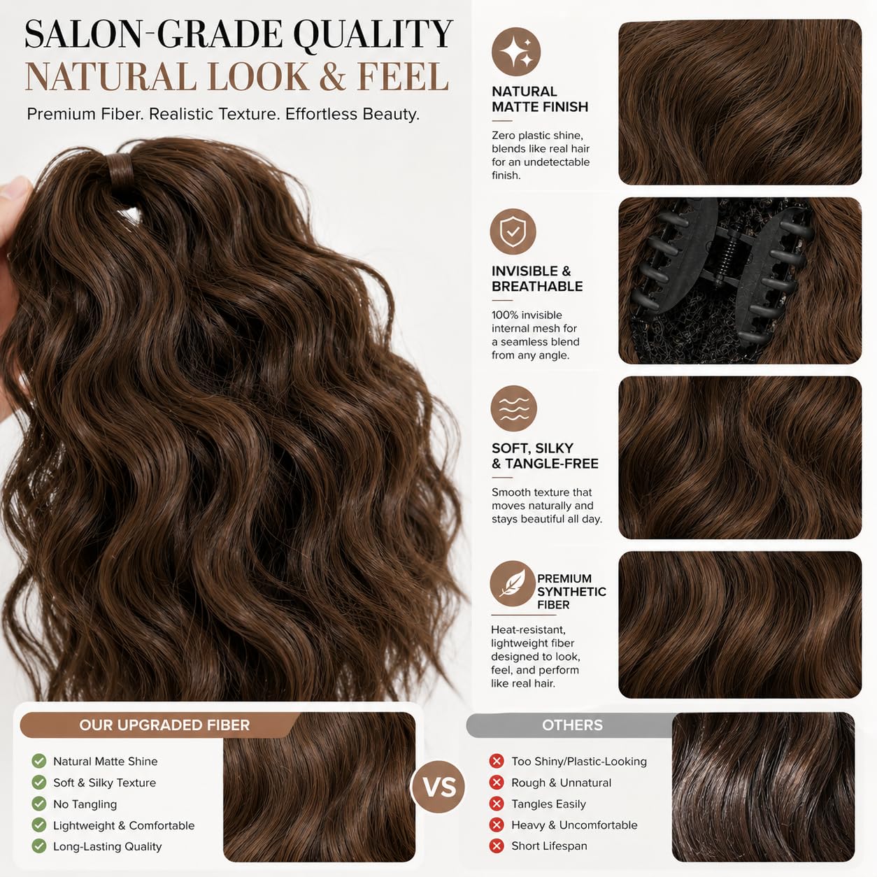 SISIYUYU Human Hair Ponytail Extension, 12 Inch, 70g, Matte Natural Voluminous Pony Tail Hairpiece, Claw Clip Quick Volume - image 3