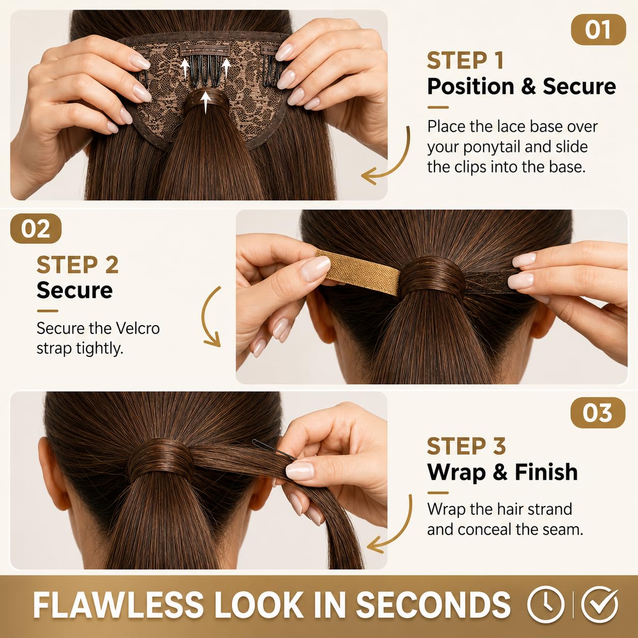 SISIYUYU Human Hair Ponytail Extension, 22 Inch, 130g, Light Neutral Brown, Wrap Around Quick Volume - image 5