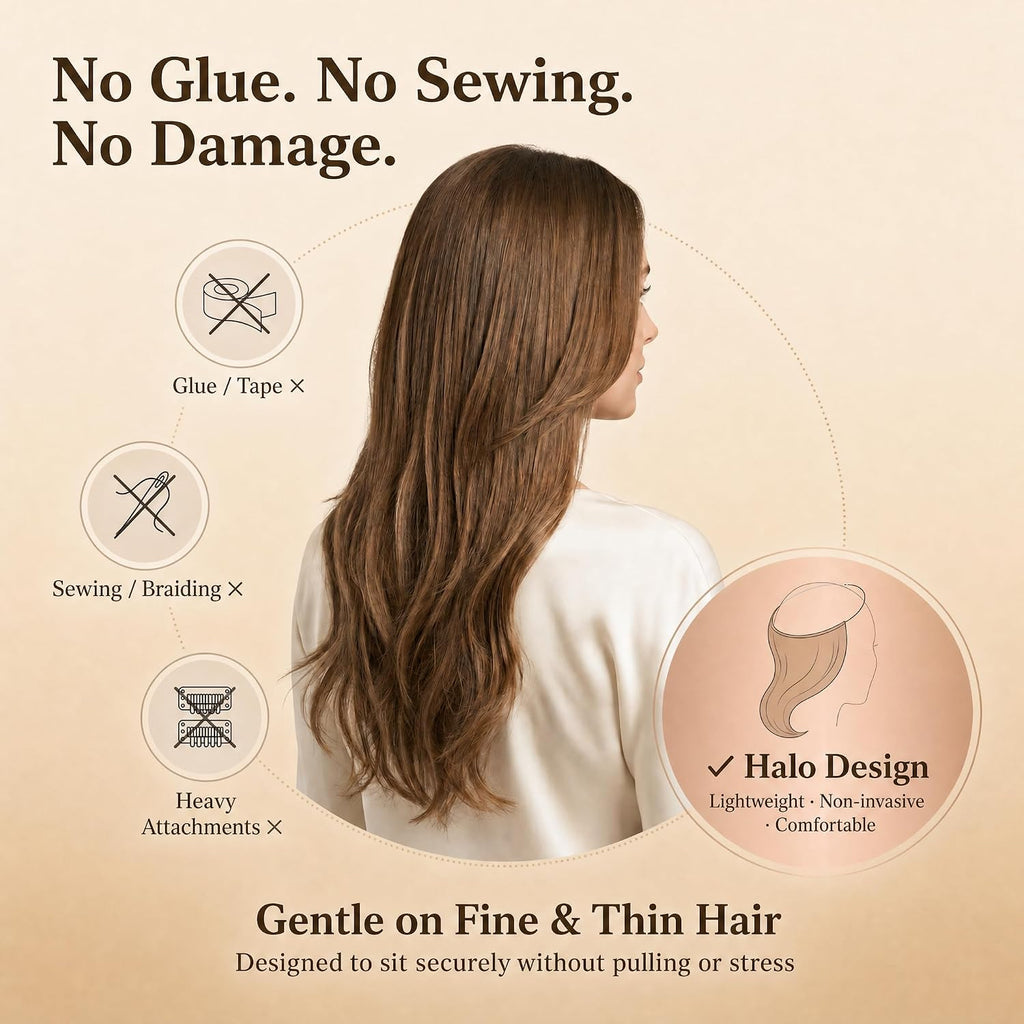 SISIYUYU Halo Hair Extensions Real Remy Human Hair, 12 Inch, 70g, Neutral Chestnut Brown, Invisible Wire for Thin Hair & Natural Volume - image 2