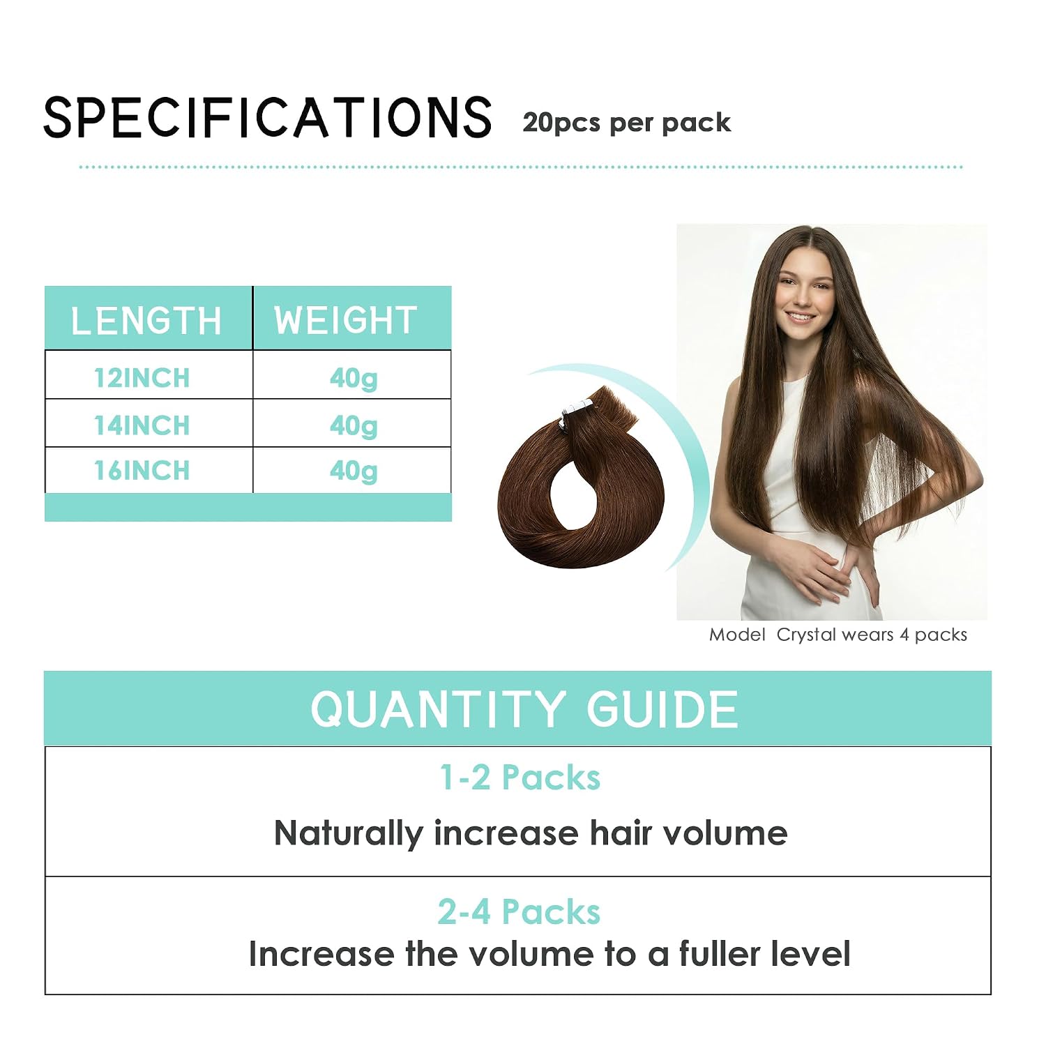 SISIYUYU Invisible Tape-In Hair Extensions Human Hair, 12 Inch, 40g 20pcs, Dark Brown, Seamless Skin Weft for Fine Thin Hair - image 6