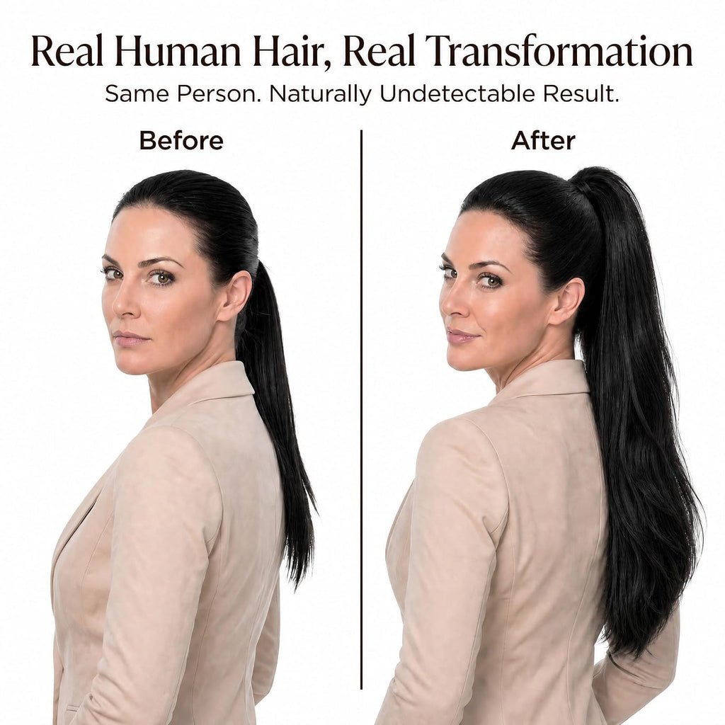 SISIYUYU Human Hair Ponytail Extension, 18 Inch, 120g, Black, Wrap Around Quick Volume - image 2