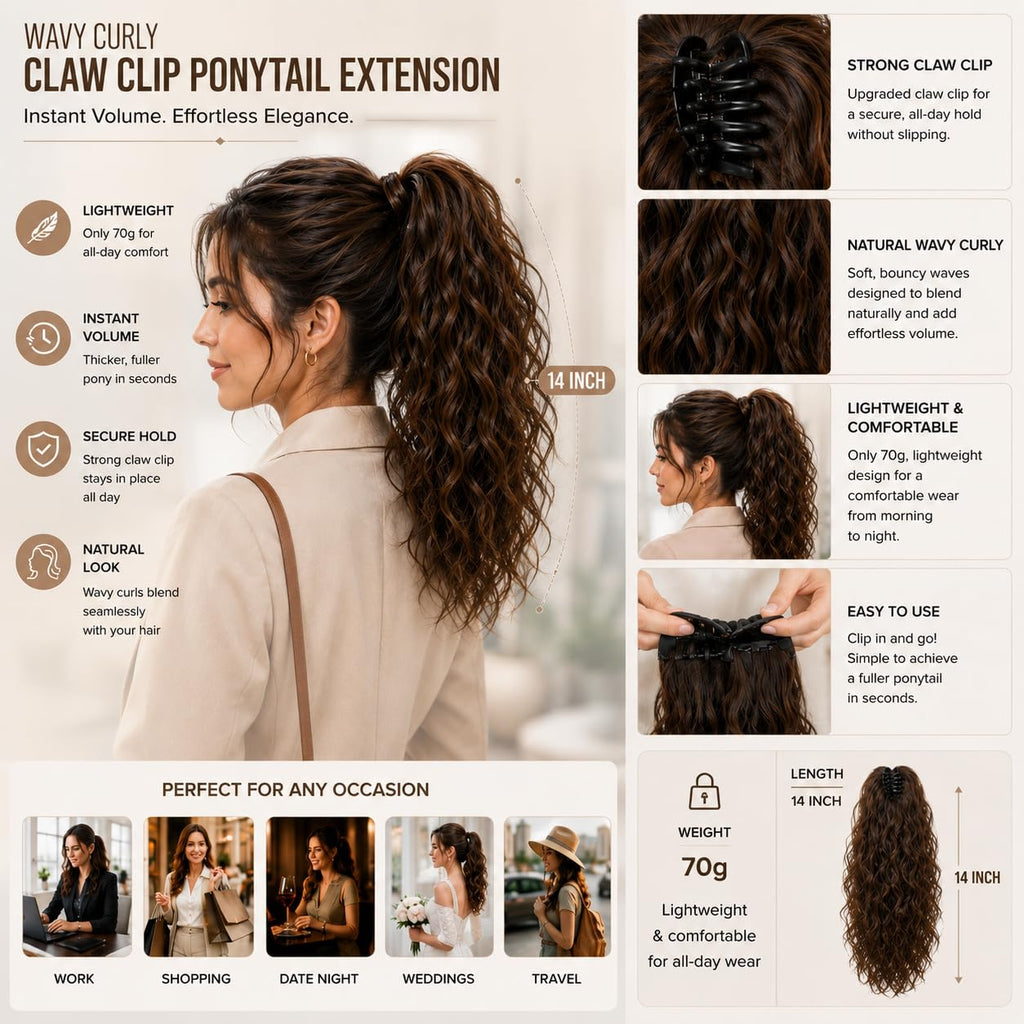 SISIYUYU Human Hair Ponytail Extension, 12 Inch, 70g, Matte Natural Voluminous Pony Tail Hairpiece, Claw Clip Quick Volume - image 5