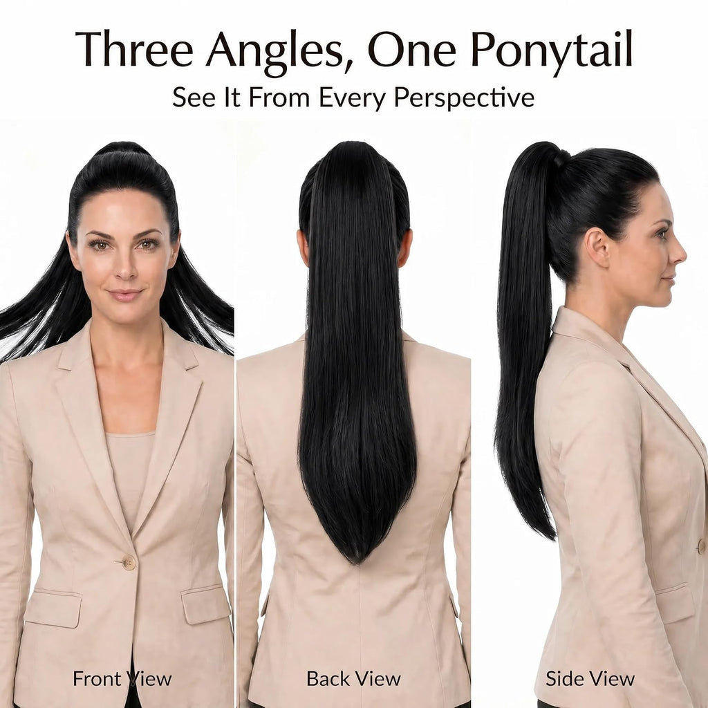 SISIYUYU Human Hair Ponytail Extension, 18 Inch, 120g, Black, Wrap Around Quick Volume - image 6