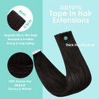 SISIYUYU Invisible Tape-In Hair Extensions Human Hair, 12 Inch, 40g 20pcs, #1B Natural Black, Seamless Skin Weft for Fine Thin Hair - image 4