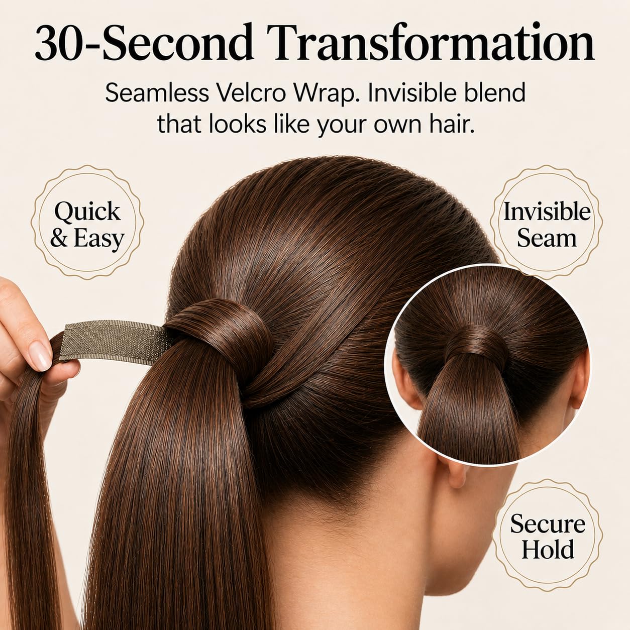 SISIYUYU Human Hair Ponytail Extension, 22 Inch, 130g, Light Neutral Brown, Wrap Around Quick Volume - image 6