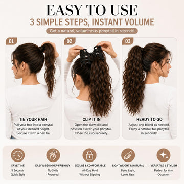 SISIYUYU Human Hair Ponytail Extension, 12 Inch, 70g, Matte Natural Voluminous Pony Tail Hairpiece, Claw Clip Quick Volume - image 4