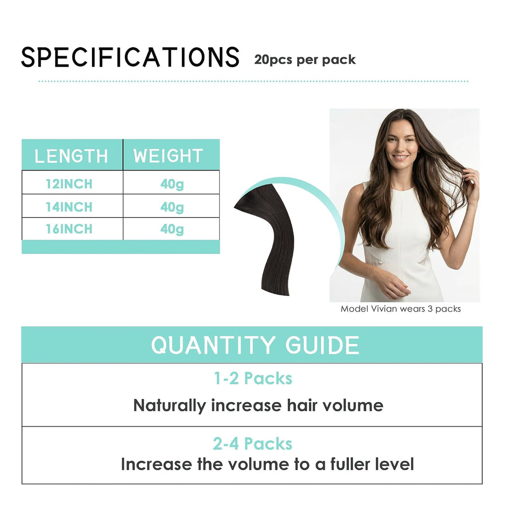 SISIYUYU Invisible Tape-In Hair Extensions Human Hair, 12 Inch, 40g 20pcs, #1B Natural Black, Seamless Skin Weft for Fine Thin Hair - image 6