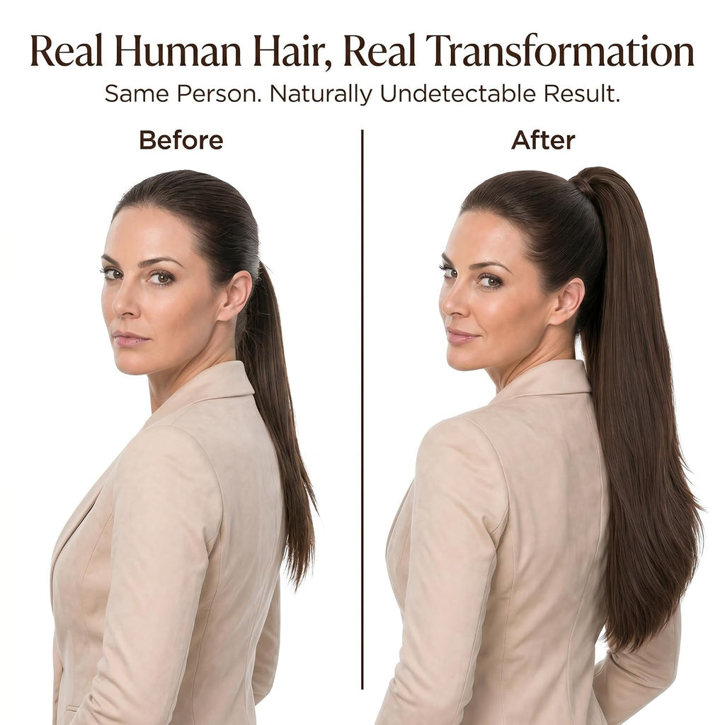 SISIYUYU Human Hair Ponytail Extension, 16 Inch, 90g, Light Neutral Brown, Wrap Around Quick Volume - image 2