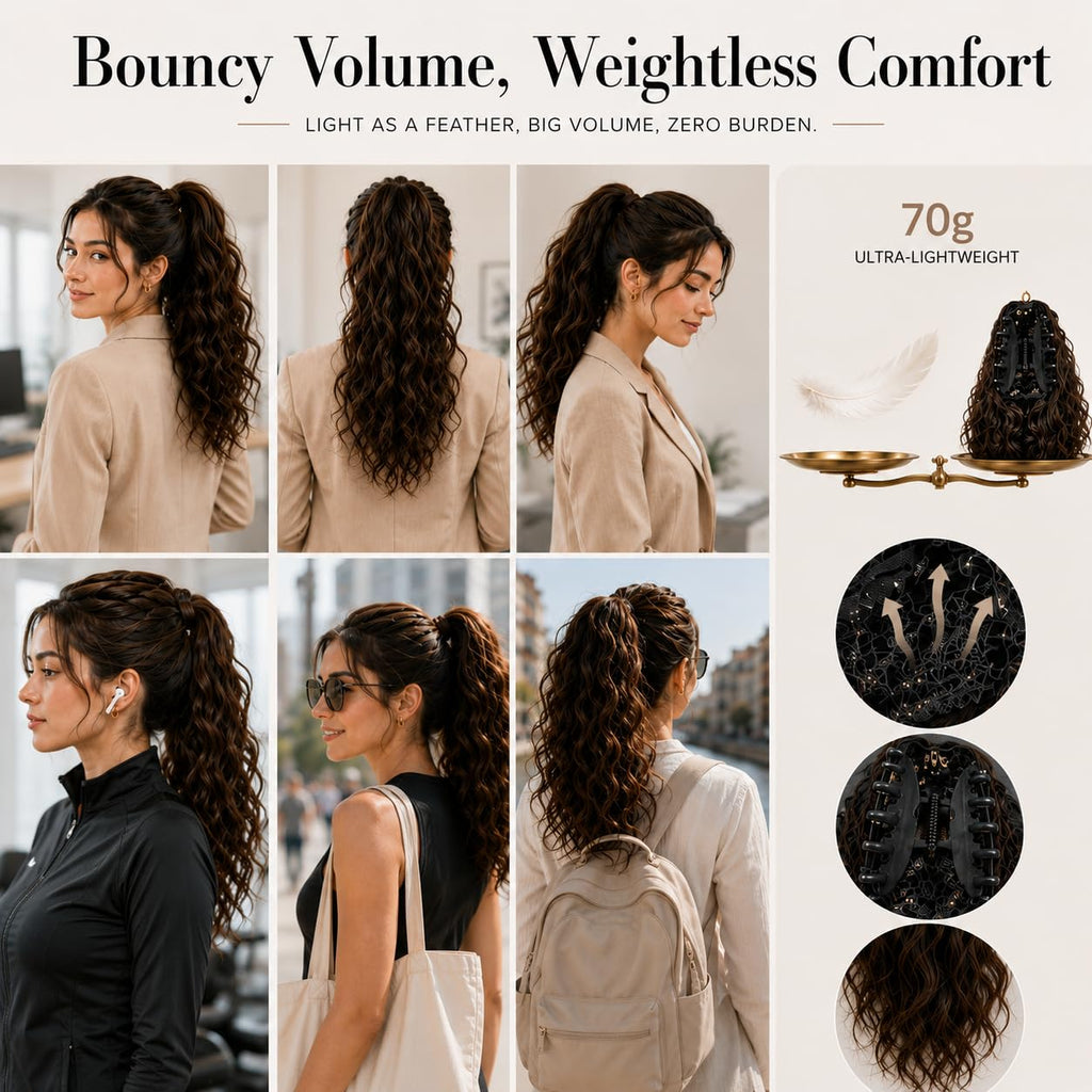 SISIYUYU Human Hair Ponytail Extension, 12 Inch, 70g, Matte Natural Voluminous Pony Tail Hairpiece, Claw Clip Quick Volume - image 6