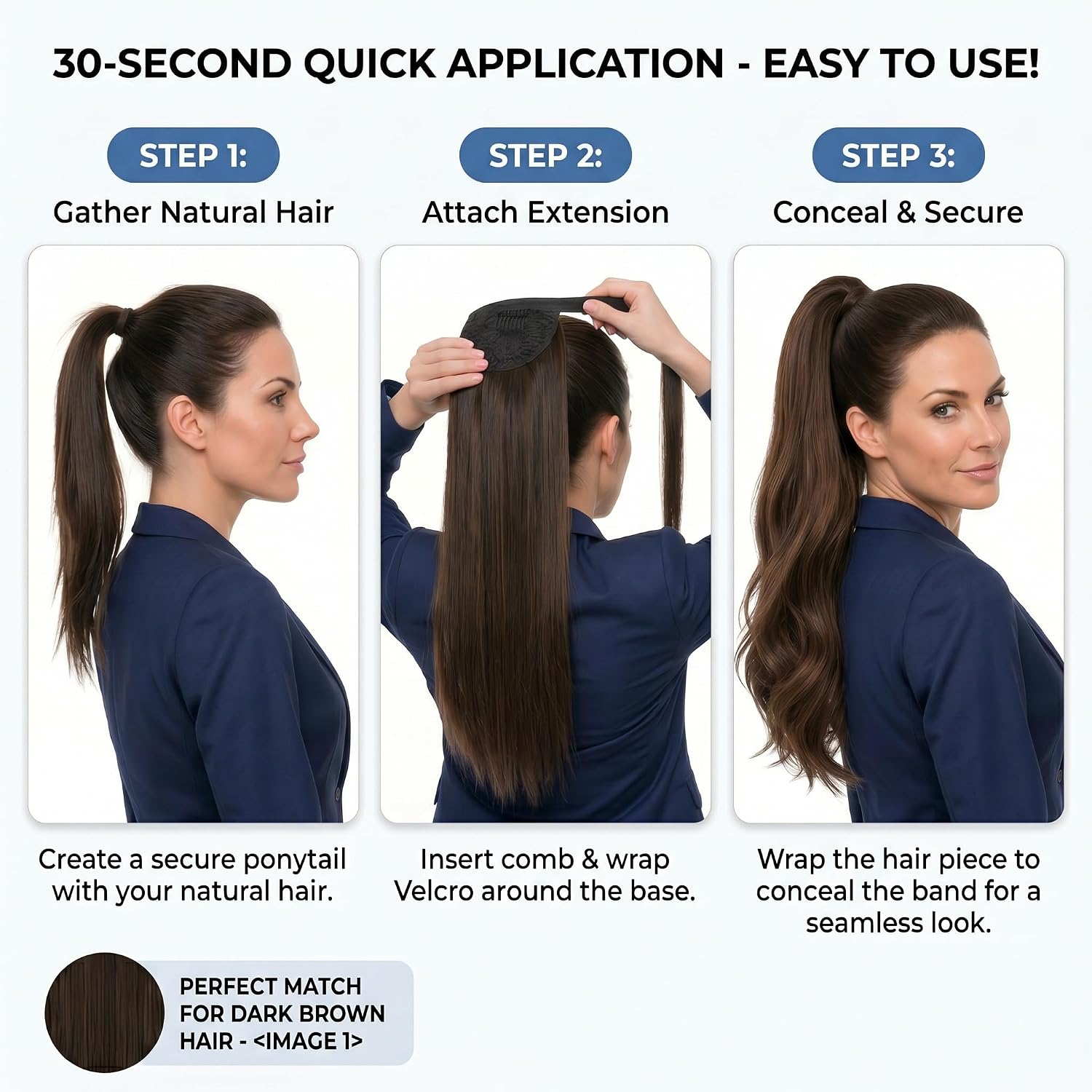 SISIYUYU Human Hair Ponytail Extension, 16 Inch, 90g, Light Neutral Brown, Wrap Around Quick Volume - image 7