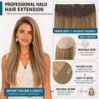 SISIYUYU Halo Hair Extensions Real Remy Human Hair, 12 Inch, 70g, Dimensional Rooted Sunkissed Brown, Invisible Wire for Thin Hair & Natural Volume - image 2