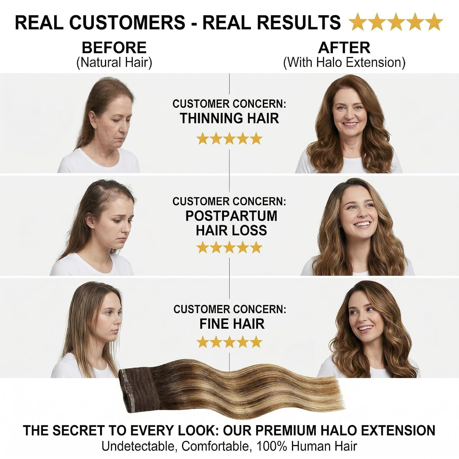 SISIYUYU Halo Hair Extensions Real Remy Human Hair, 12 Inch, 95g, Chocolate Brown Caramel Balayage, Invisible Wire for Thin Hair & Natural Volume - image 3