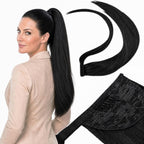SISIYUYU Human Hair Ponytail Extension, 16 Inch, 90g, Light Neutral Brown, Wrap Around Quick Volume - image 9