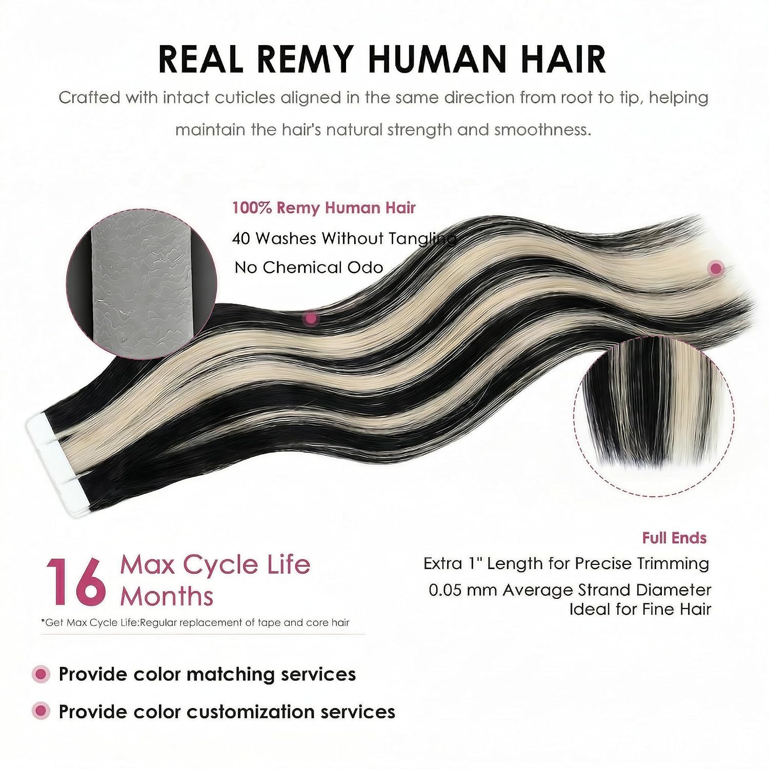 SISIYUYU Invisible Tape-In Hair Extensions Human Hair, 12 Inch, 40g 20pcs, #1B/60, Seamless Skin Weft for Fine Thin Hair - image 4