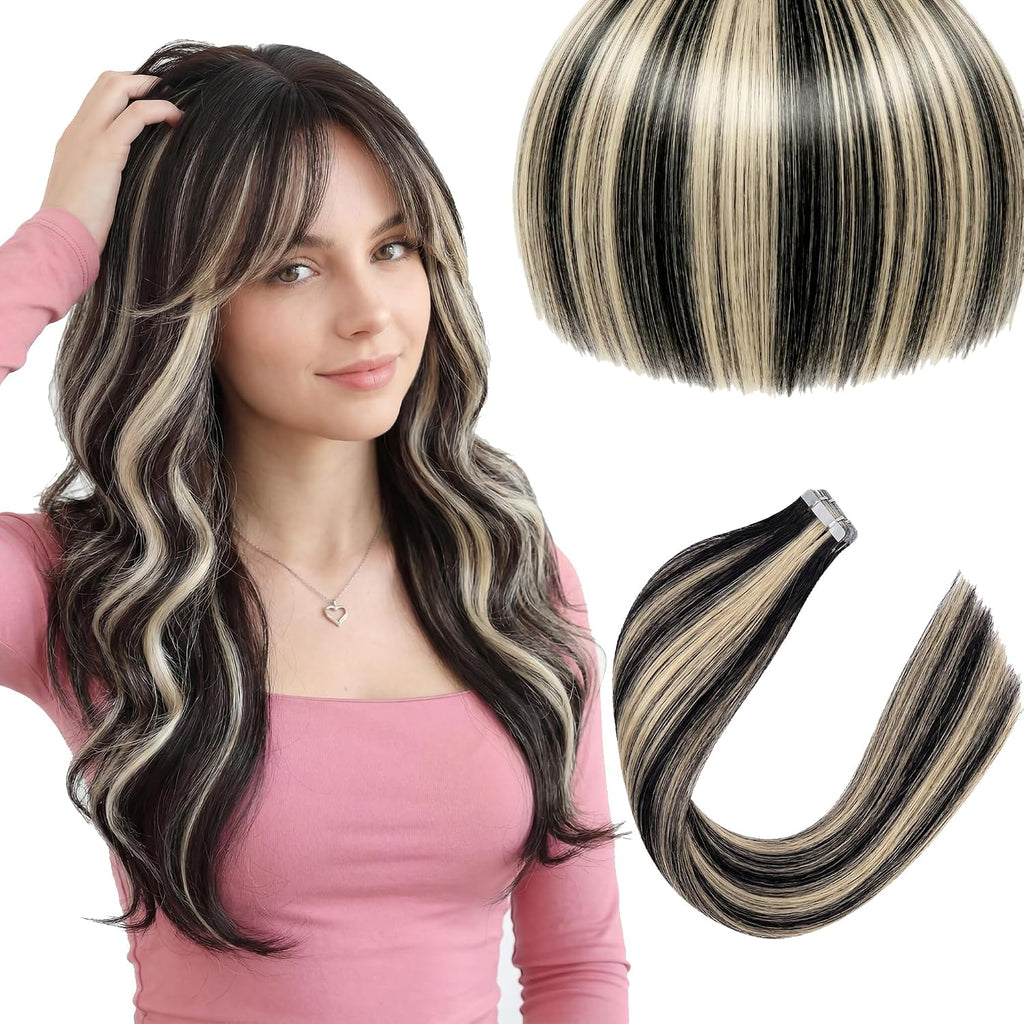 SISIYUYU Invisible Tape-In Hair Extensions Human Hair, 12 Inch, 40g 20pcs, #18/613 Dark Blonde with Honey Highlights, Seamless Skin Weft for Fine Thin Hair - image 8