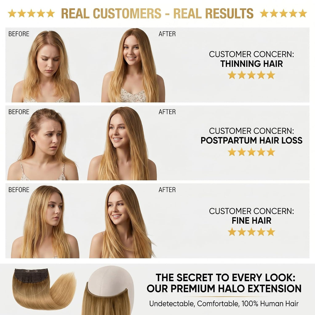 SISIYUYU Halo Hair Extensions Real Remy Human Hair, 14 Inch, 70g, Bronde Balayage, Invisible Wire for Thin Hair & Natural Volume - image 3