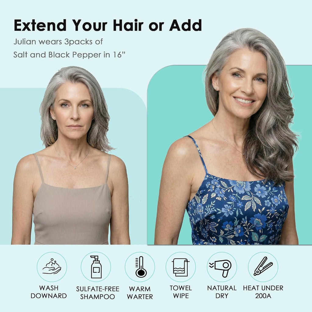 SISIYUYU Invisible Tape-In Hair Extensions Human Hair, 14 Inch, 40g 20pcs, Salt and Black Pepper, Seamless Skin Weft for Fine Thin Hair - image 7