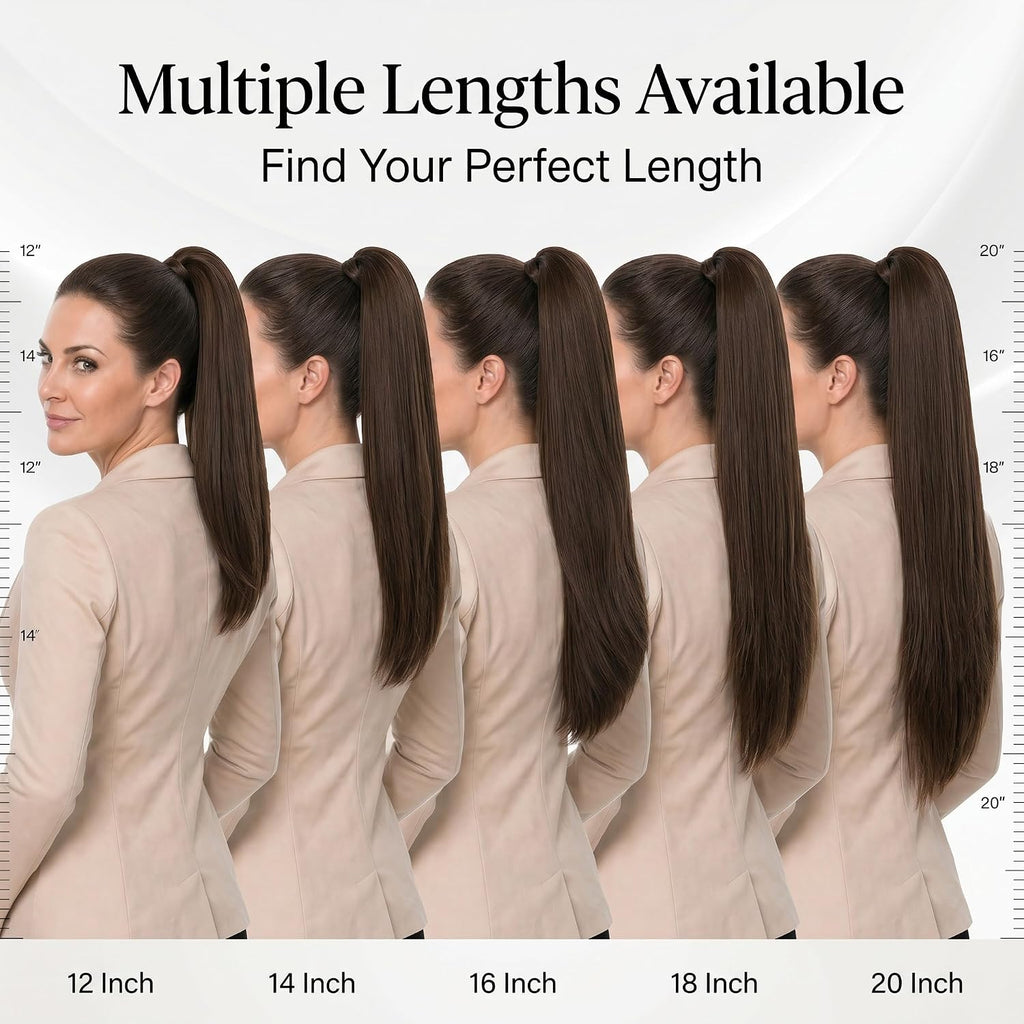 SISIYUYU Human Hair Ponytail Extension, 16 Inch, 90g, Light Neutral Brown, Wrap Around Quick Volume - image 5