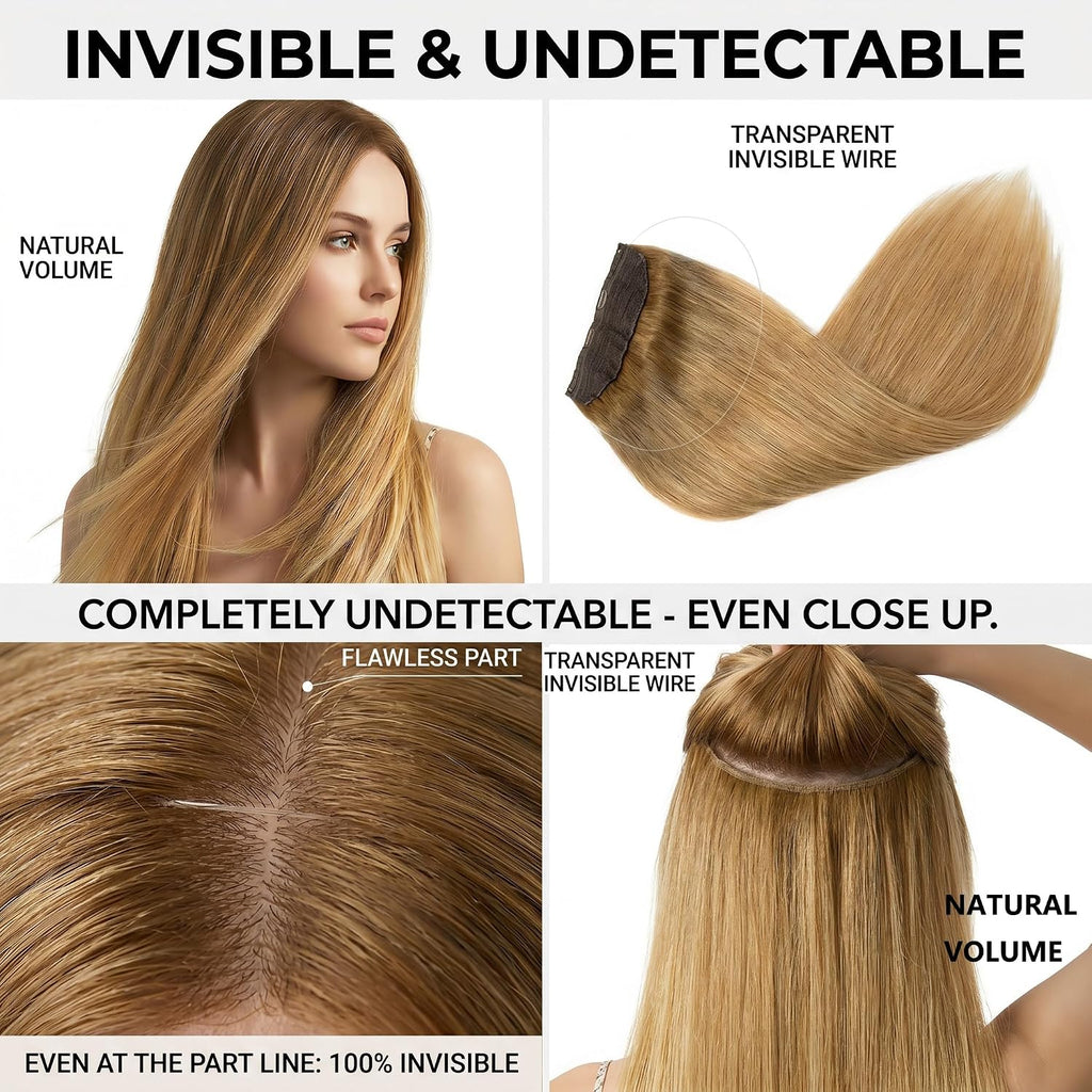 SISIYUYU Halo Hair Extensions Real Remy Human Hair, 14 Inch, 70g, Bronde Balayage, Invisible Wire for Thin Hair & Natural Volume - image 4