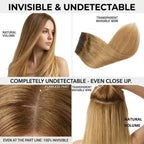 SISIYUYU Halo Hair Extensions Real Remy Human Hair, 14 Inch, 70g, Bronde Balayage, Invisible Wire for Thin Hair & Natural Volume - image 4