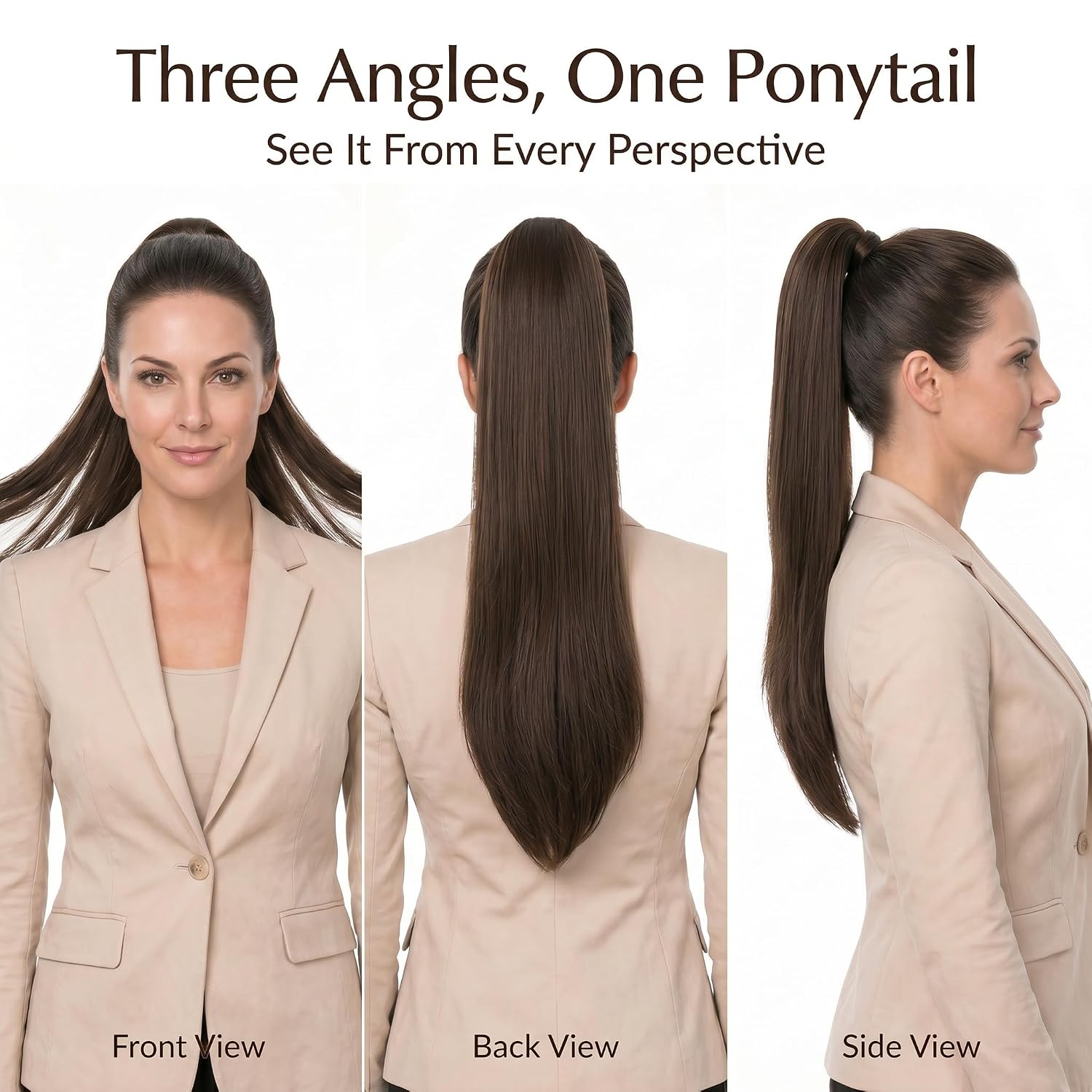 SISIYUYU Human Hair Ponytail Extension, 16 Inch, 90g, Light Neutral Brown, Wrap Around Quick Volume - image 6