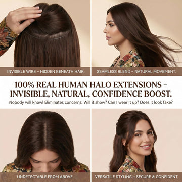 SISIYUYU Halo Hair Extensions Real Remy Human Hair, 12 Inch, 70g, Chocolate Brown, Invisible Wire for Thin Hair & Natural Volume - image 3