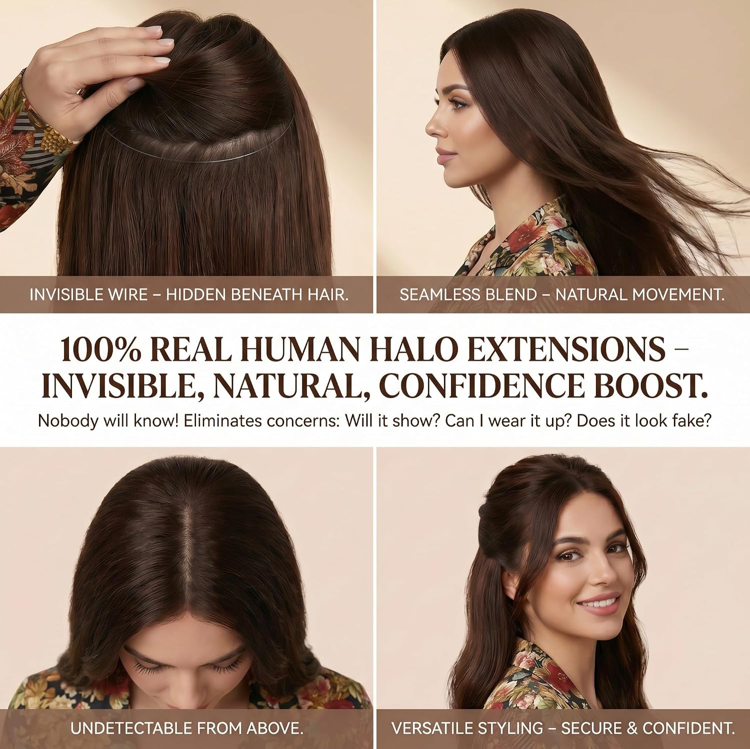 SISIYUYU Halo Hair Extensions Real Remy Human Hair, 12 Inch, 70g, Chocolate Brown, Invisible Wire for Thin Hair & Natural Volume - image 3