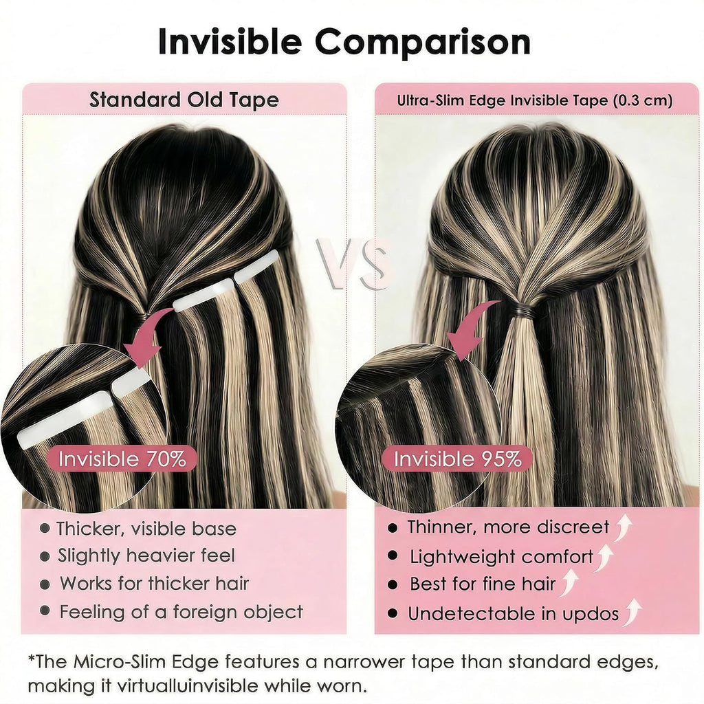 SISIYUYU Invisible Tape-In Hair Extensions Human Hair, 12 Inch, 40g 20pcs, #1B/60, Seamless Skin Weft for Fine Thin Hair - image 2