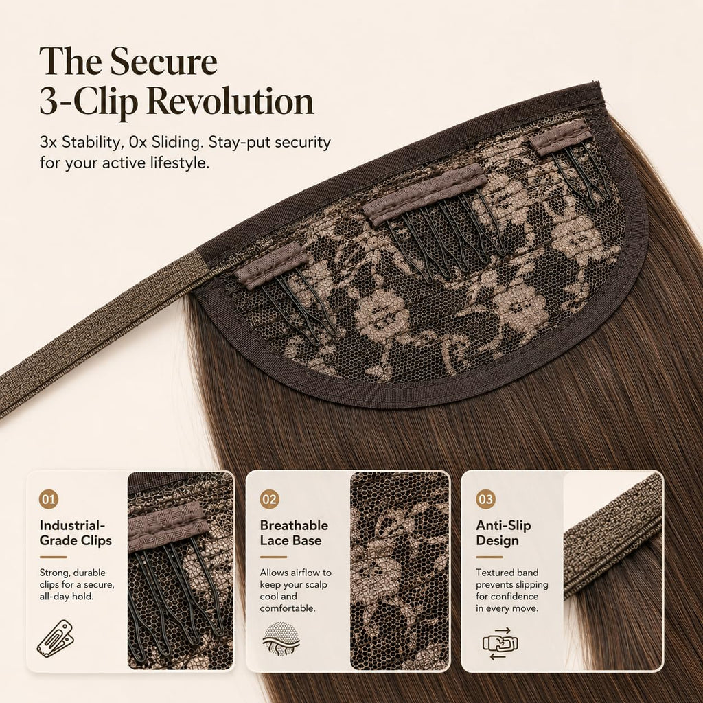 SISIYUYU Human Hair Ponytail Extension, 22 Inch, 130g, Light Neutral Brown, Wrap Around Quick Volume - image 3