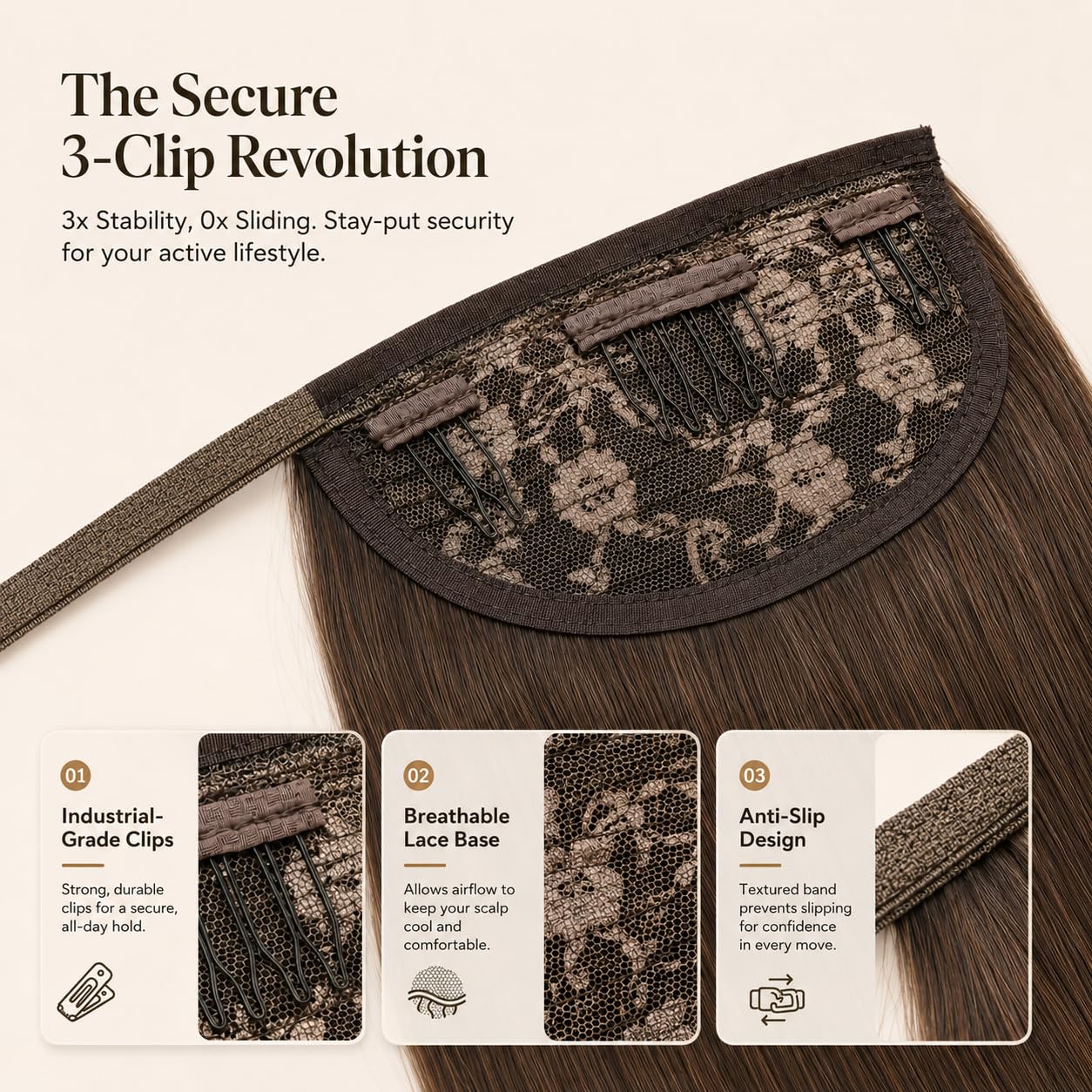 SISIYUYU Human Hair Ponytail Extension, 22 Inch, 130g, Light Neutral Brown, Wrap Around Quick Volume - image 3