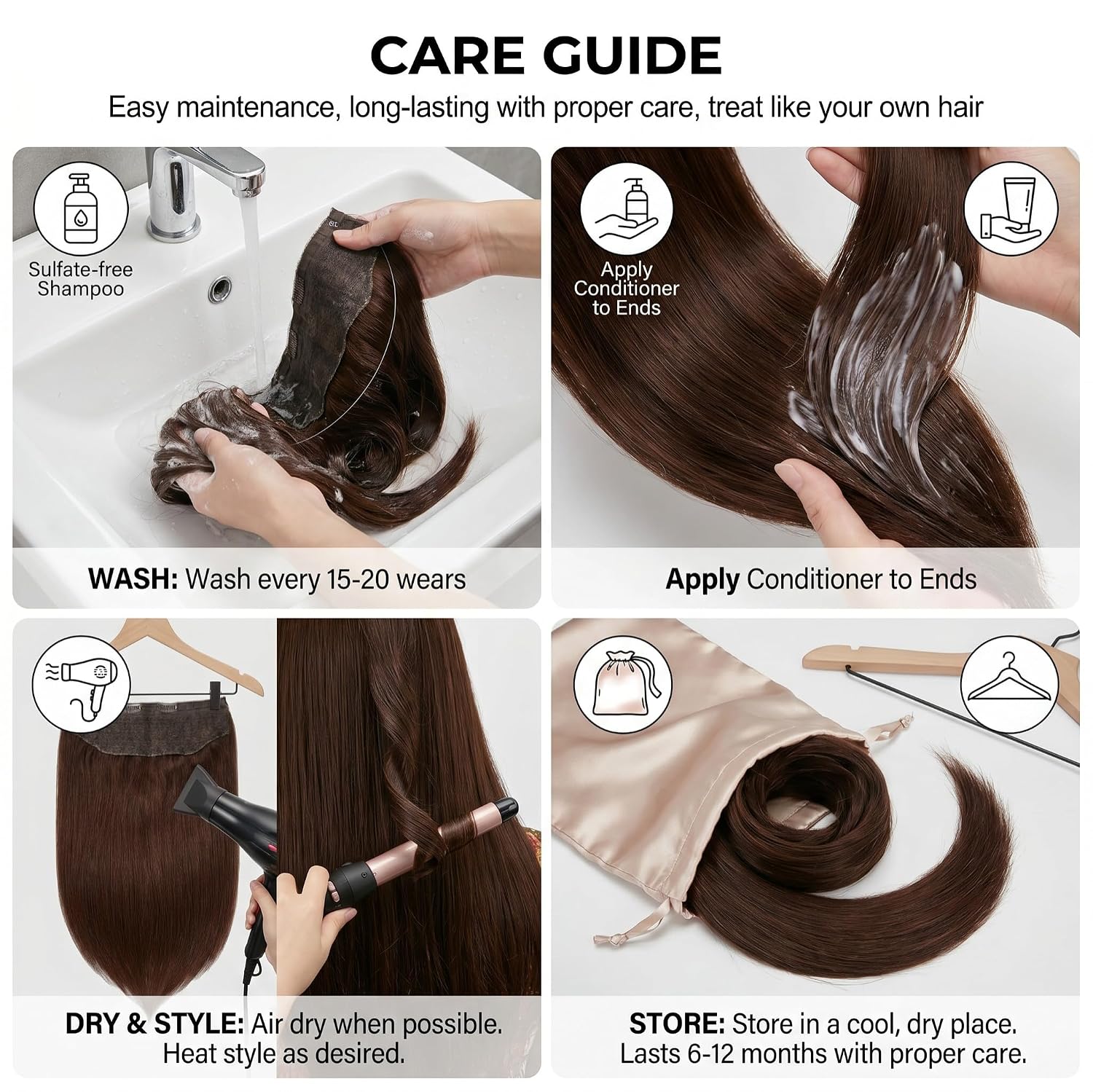 SISIYUYU Halo Hair Extensions Real Remy Human Hair, 12 Inch, 70g, Chocolate Brown, Invisible Wire for Thin Hair & Natural Volume - image 5