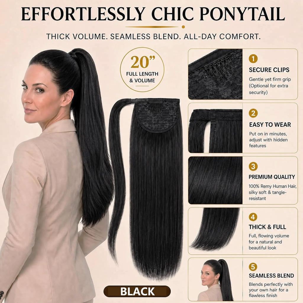 SISIYUYU Human Hair Ponytail Extension, 18 Inch, 120g, Black, Wrap Around Quick Volume - image 3
