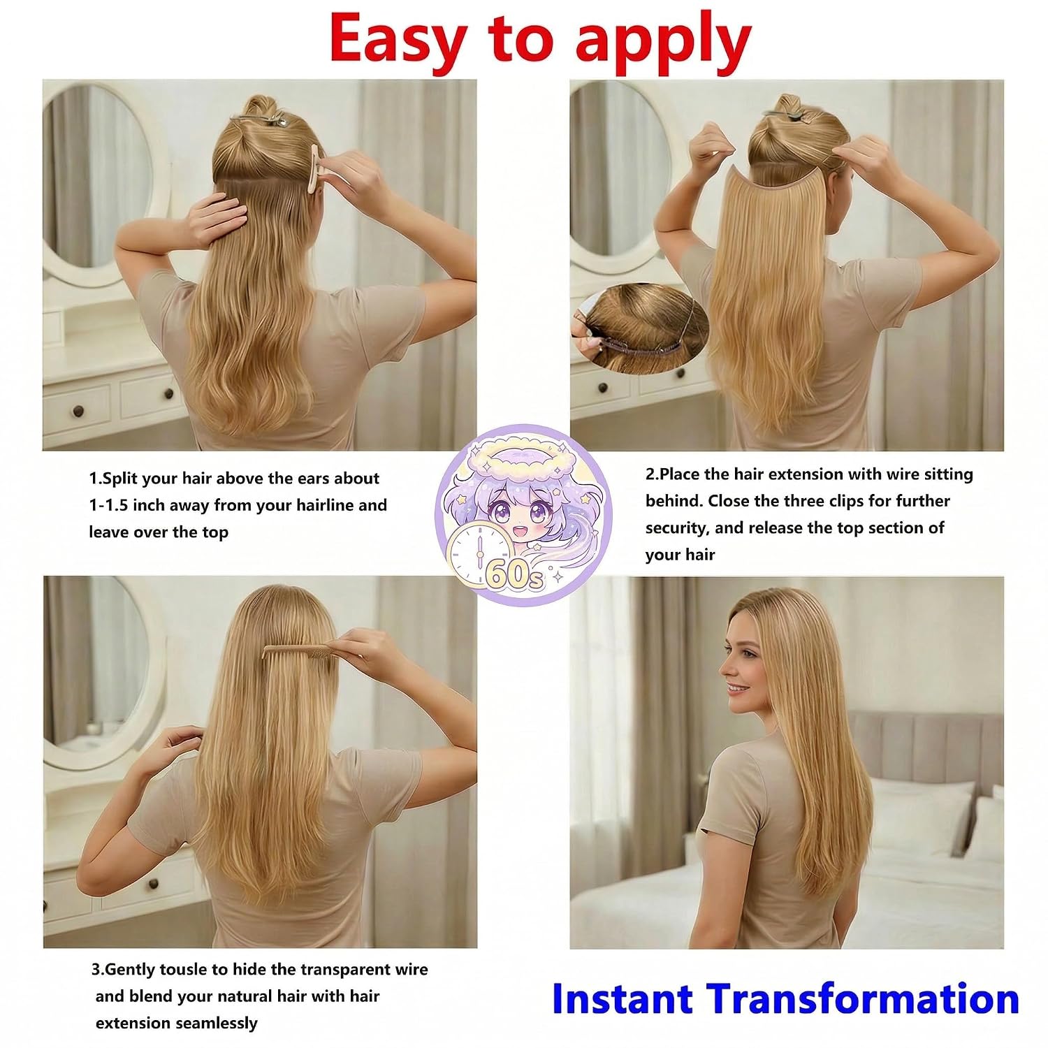 SISIYUYU Halo Hair Extensions Real Remy Human Hair, 12 Inch, 95g, Dark Blonde with Honey Highlights, Invisible Wire for Thin Hair & Natural Volume - image 7