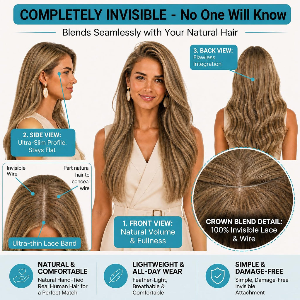 SISIYUYU Halo Hair Extensions Real Remy Human Hair, 12 Inch, 70g, Dimensional Rooted Sunkissed Brown, Invisible Wire for Thin Hair & Natural Volume - image 1