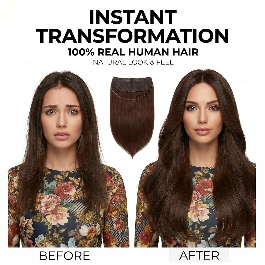 SISIYUYU Halo Hair Extensions Real Remy Human Hair, 12 Inch, 70g, Chocolate Brown, Invisible Wire for Thin Hair & Natural Volume - image 2