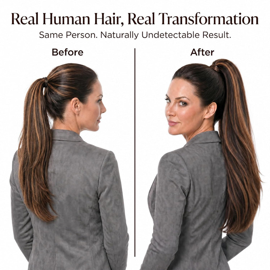 SISIYUYU Human Hair Ponytail Extension, 20 Inch, 120g, Balayage Dark Brown to Chestnut Brown, Wrap Around Quick Volume - image 2