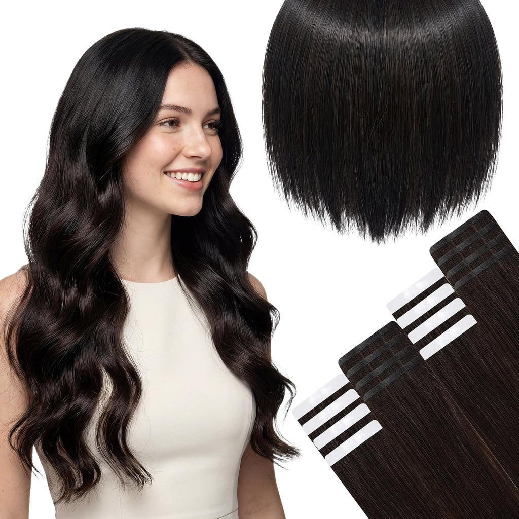 SISIYUYU Invisible Tape-In Hair Extensions Human Hair, 14 Inch, 40g 20pcs, #1B Natural Black, Seamless Skin Weft for Fine Thin Hair - image 1