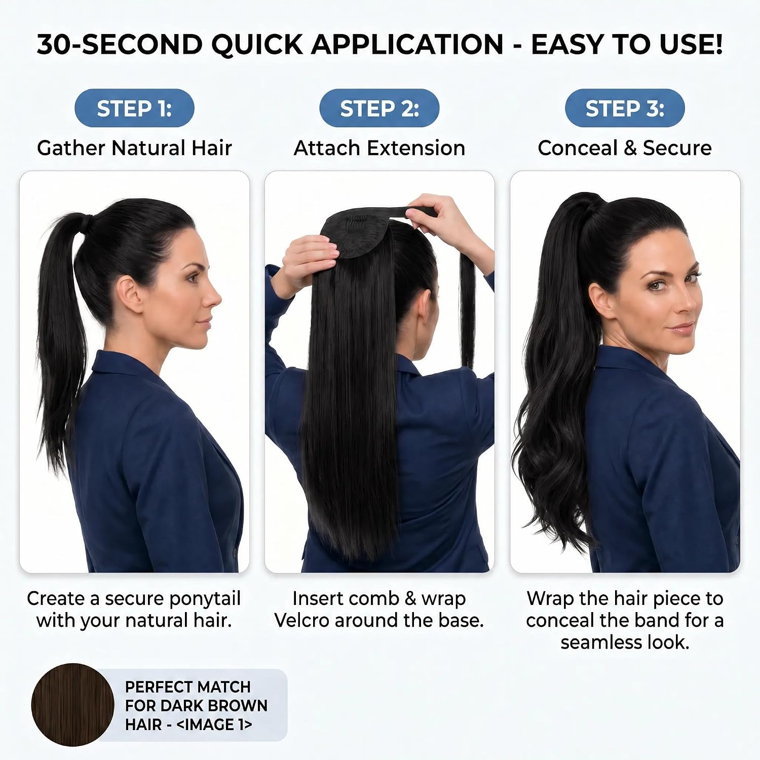 SISIYUYU Human Hair Ponytail Extension, 18 Inch, 120g, Black, Wrap Around Quick Volume - image 7