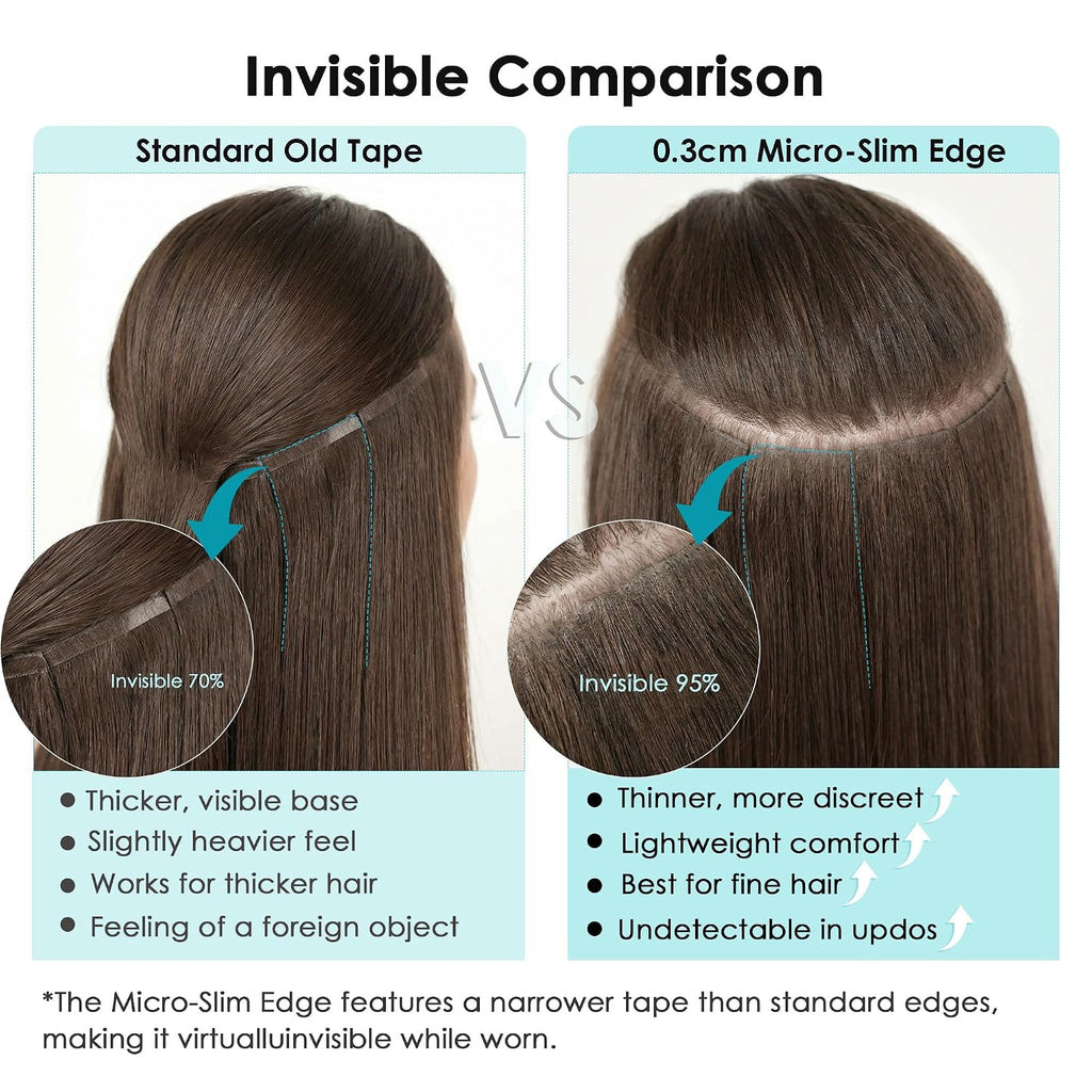 SISIYUYU Invisible Tape-In Hair Extensions Human Hair, 12 Inch, 40g 20pcs, Dark Brown, Seamless Skin Weft for Fine Thin Hair - image 2