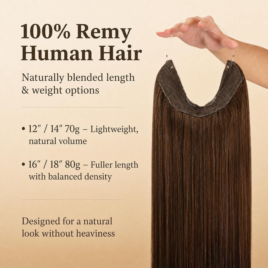 SISIYUYU Halo Hair Extensions Real Remy Human Hair, 12 Inch, 70g, Neutral Chestnut Brown, Invisible Wire for Thin Hair & Natural Volume - image 1