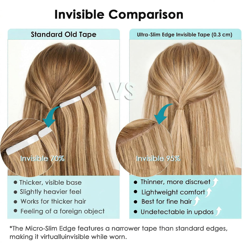 SISIYUYU Invisible Tape-In Hair Extensions Human Hair, 12 Inch, 40g 20pcs, #18/613 Dark Blonde with Honey Highlights, Seamless Skin Weft for Fine Thin Hair - image 2