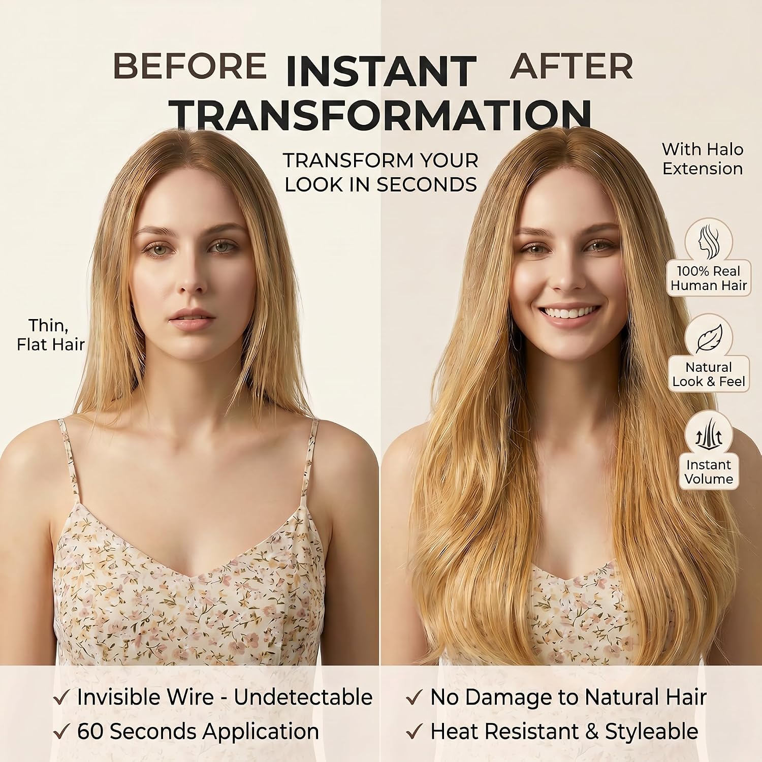 SISIYUYU Halo Hair Extensions Real Remy Human Hair, 14 Inch, 70g, Bronde Balayage, Invisible Wire for Thin Hair & Natural Volume - image 2