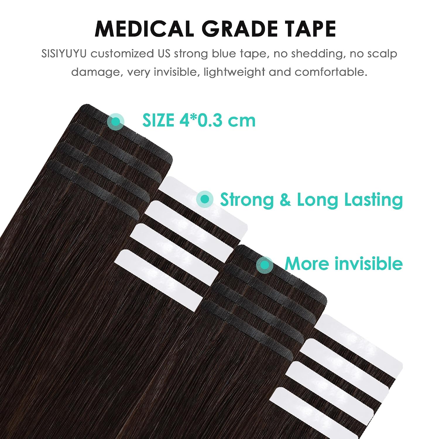 SISIYUYU Invisible Tape-In Hair Extensions Human Hair, 12 Inch, 40g 20pcs, #1B Natural Black, Seamless Skin Weft for Fine Thin Hair - image 3