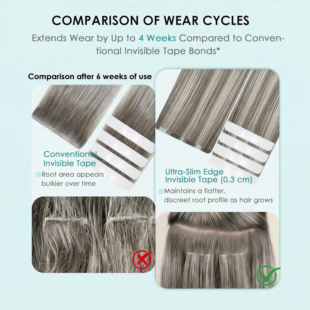 SISIYUYU Invisible Tape-In Hair Extensions Human Hair, 14 Inch, 40g 20pcs, Salt and Black Pepper, Seamless Skin Weft for Fine Thin Hair - image 3