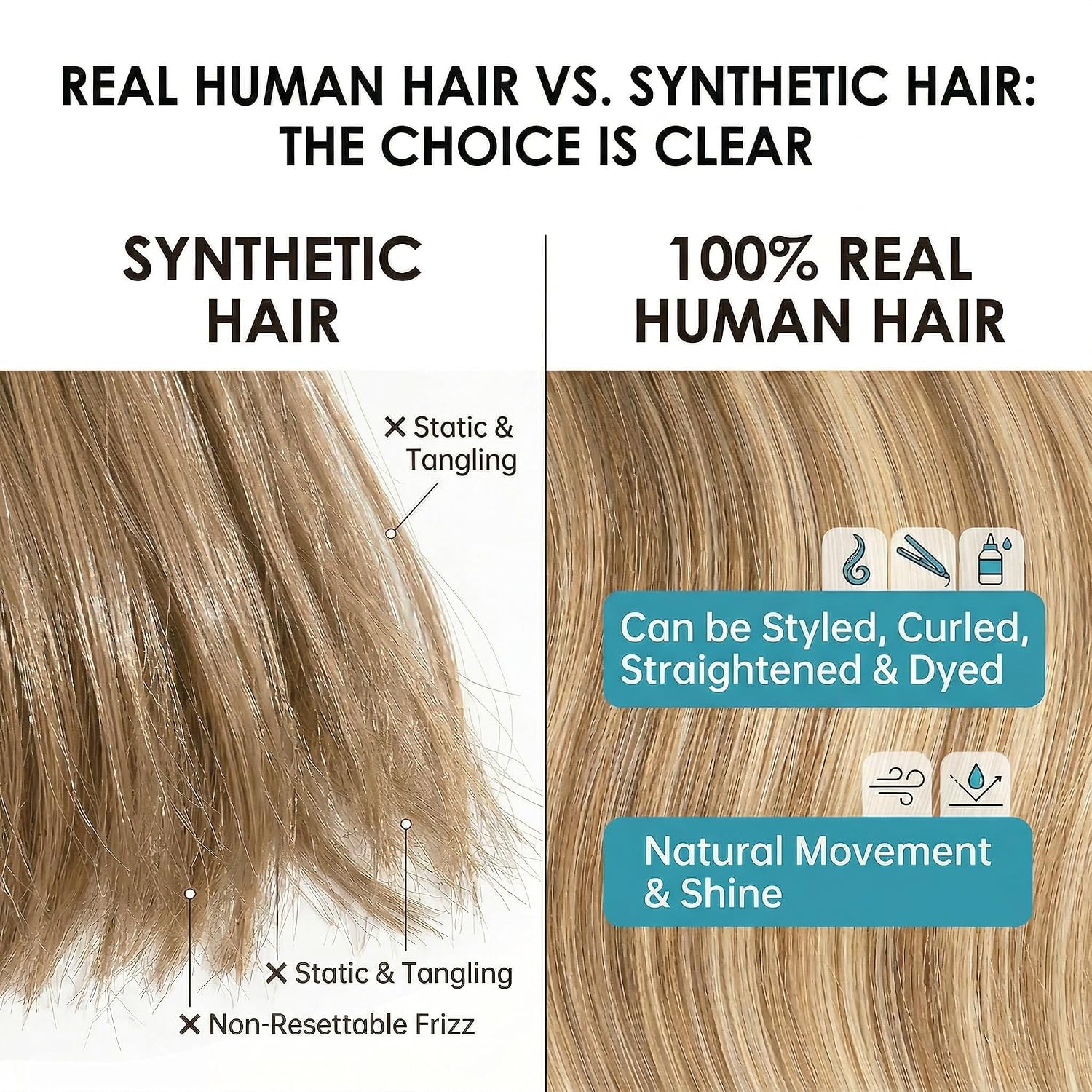 SISIYUYU Halo Hair Extensions Real Remy Human Hair, 12 Inch, 95g, Dark Blonde with Honey Highlights, Invisible Wire for Thin Hair & Natural Volume - image 5