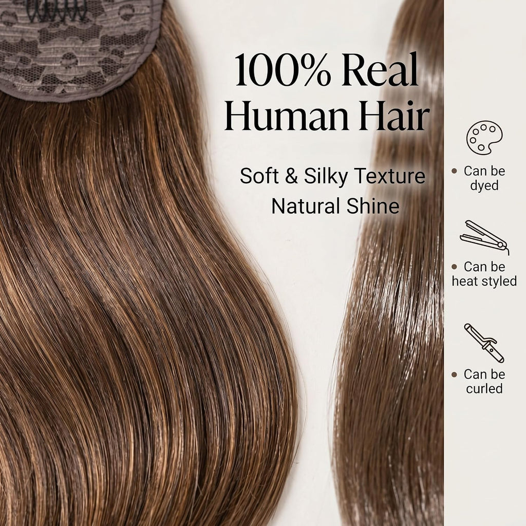 SISIYUYU Human Hair Ponytail Extension, 20 Inch, 120g, Balayage Dark Brown to Chestnut Brown, Wrap Around Quick Volume - image 4