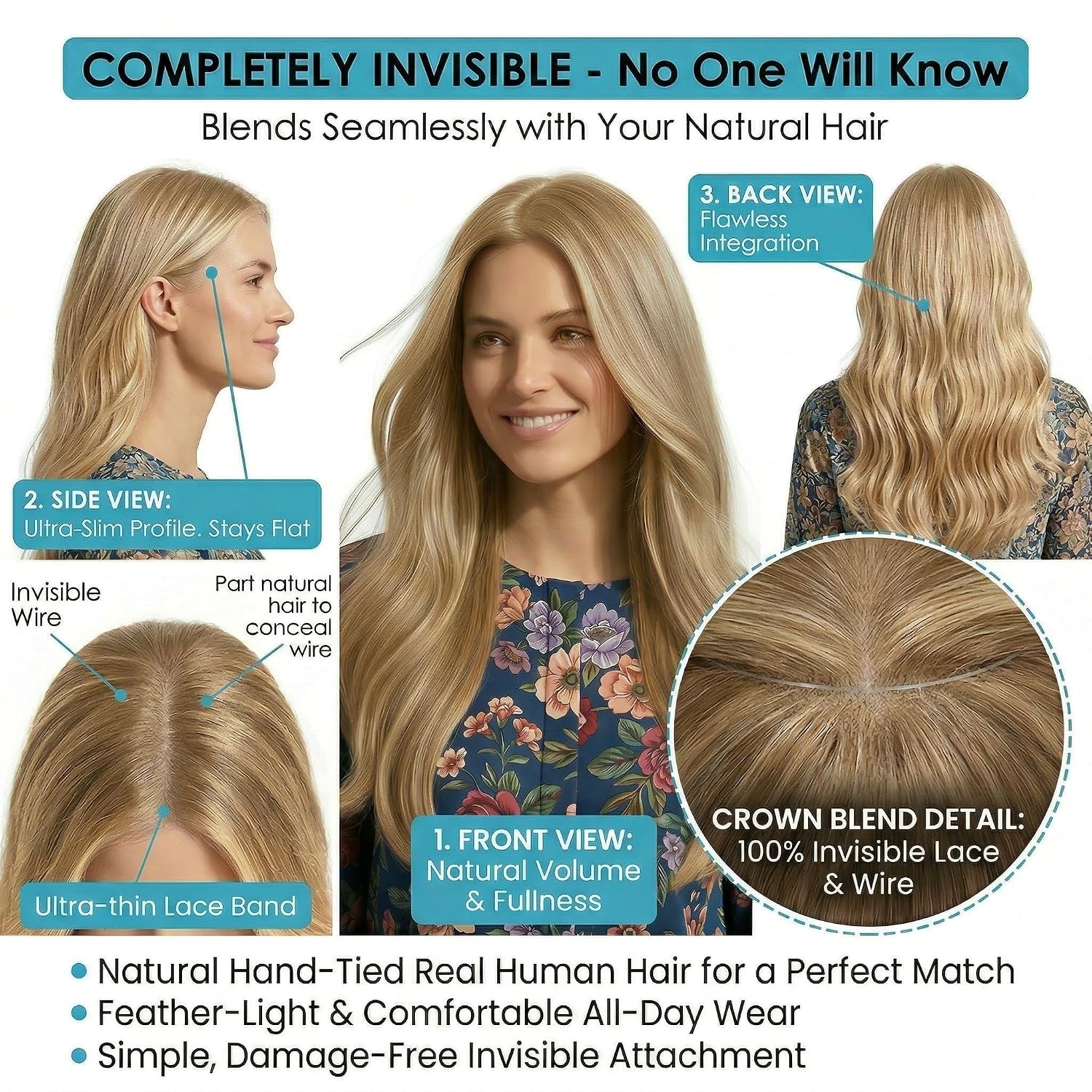 SISIYUYU Halo Hair Extensions Real Remy Human Hair, 12 Inch, 95g, Dark Blonde with Honey Highlights, Invisible Wire for Thin Hair & Natural Volume - image 4
