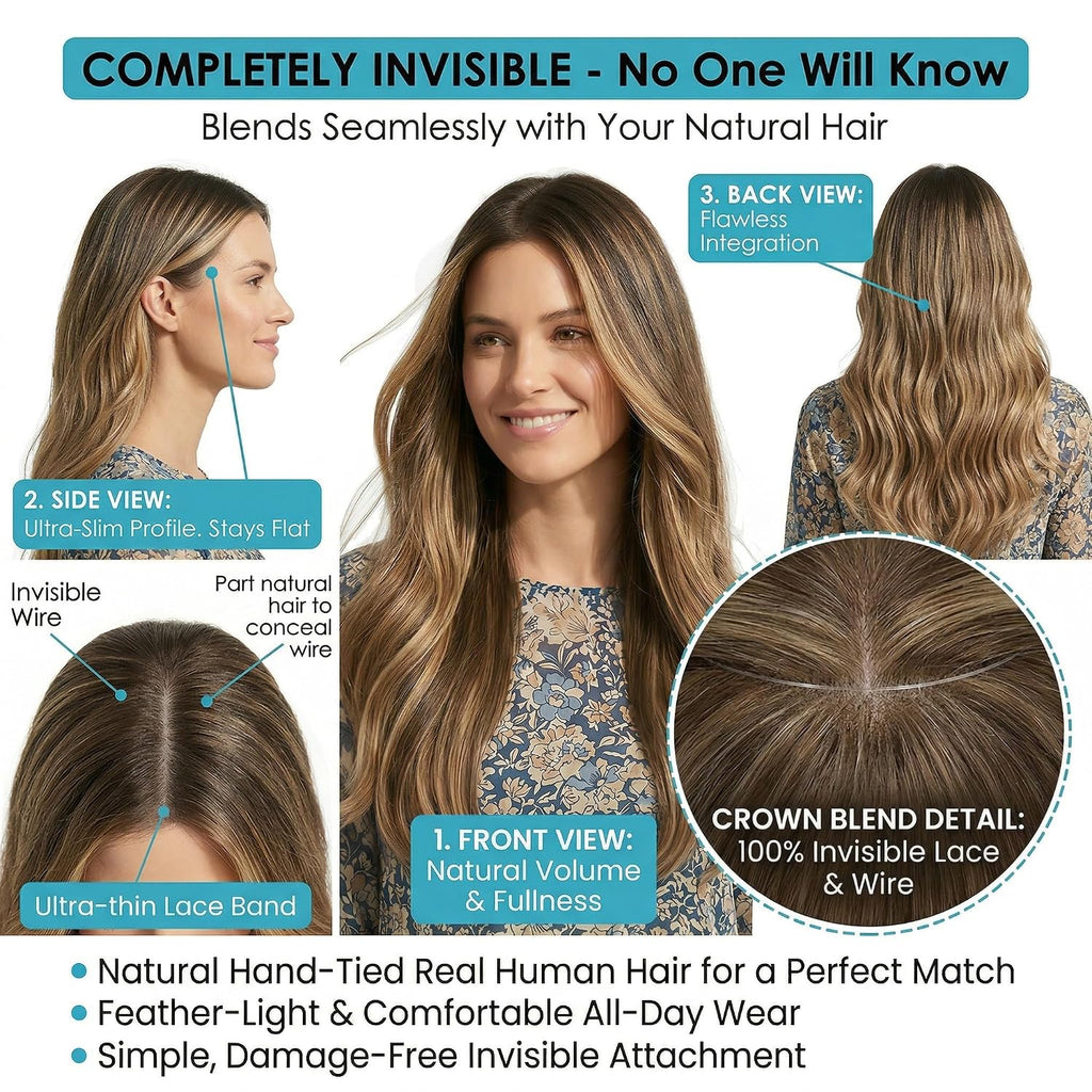 SISIYUYU Halo Hair Extensions Real Remy Human Hair, 12 Inch, 95g, Chocolate Brown Caramel Balayage, Invisible Wire for Thin Hair & Natural Volume - image 4